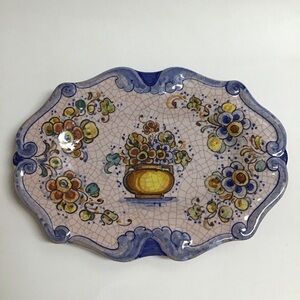 Lufeco Spain Crackle Plate 10.25” Pintado A Mano Hand Painted Floral Art Pottery
